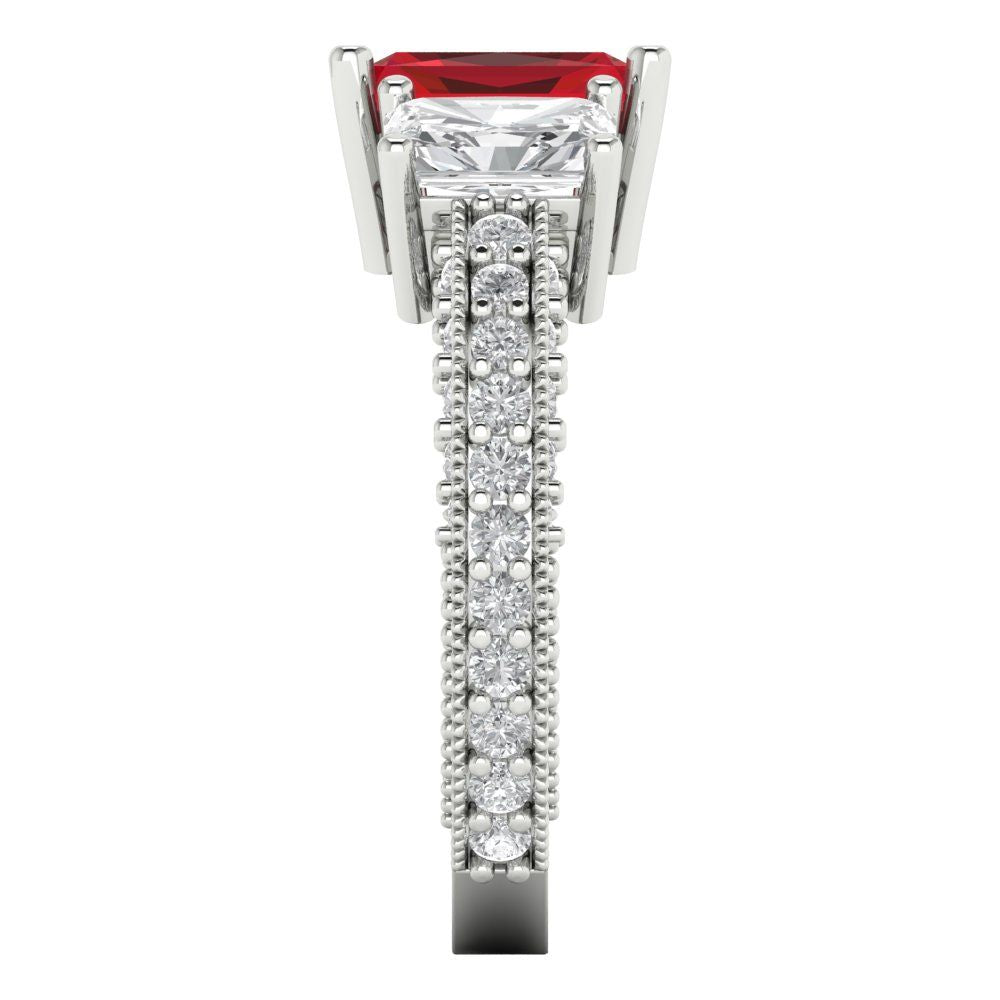 3.61 cttw Simulated Pink Tourmaline Three-Stone Engagement Ring - Solid Gold (Emerald Cut,8x6mm)