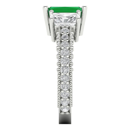 3.61 cttw Simulated Emerald Three-Stone Engagement Ring - Solid Gold (Emerald Cut,8x6mm)