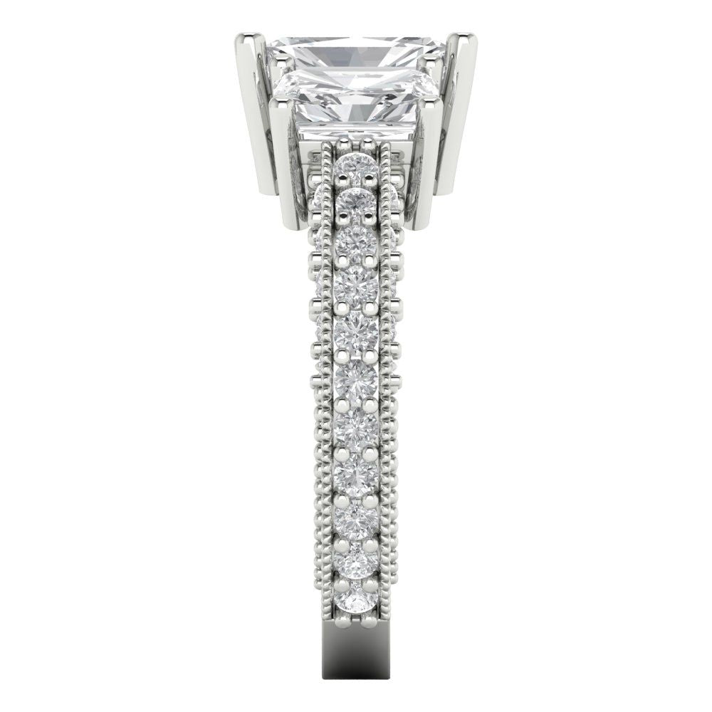 3.61 cttw Certified Moissanite Three-Stone Engagement Ring - Solid Gold (VVS1, D-F,Emerald Cut,8x6mm)