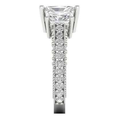 3.61 cttw Zirconia Simulated Diamond Three-Stone Engagement Ring - Solid Gold (VVS1, Emerald Cut,8x6mm)