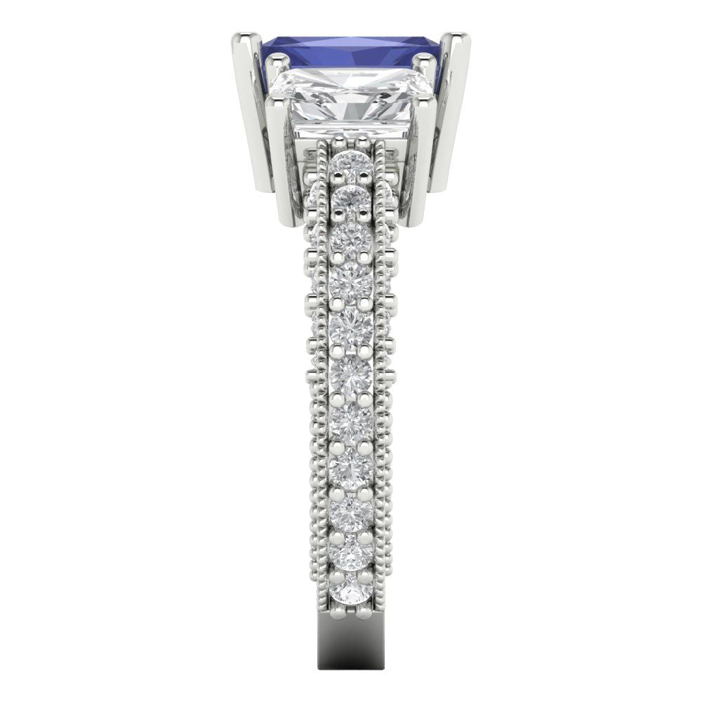 3.61 cttw Simulated Tanzanite Three-Stone Engagement Ring - Solid Gold (Emerald Cut,8x6mm)