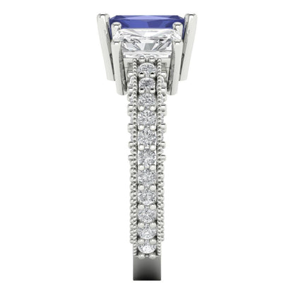3.61 cttw Simulated Tanzanite Three-Stone Engagement Ring - Solid Gold (Emerald Cut,8x6mm)