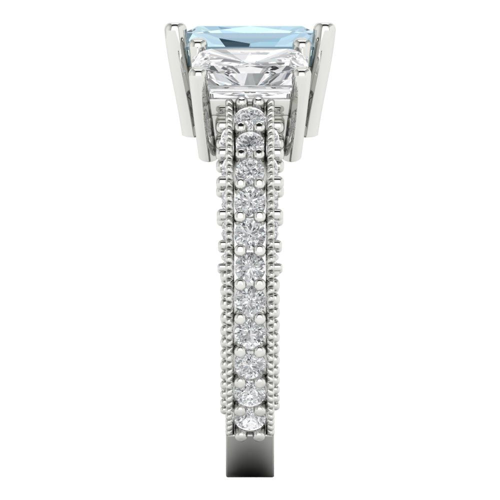 3.61 cttw Natural Swiss Blue Topaz Three-Stone Engagement Ring - Solid Gold (Emerald Cut,8x6mm)