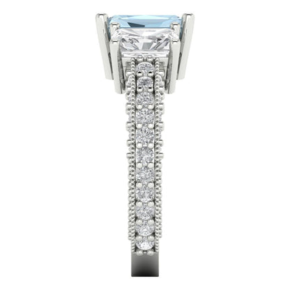 3.61 cttw Natural Swiss Blue Topaz Three-Stone Engagement Ring - Solid Gold (Emerald Cut,8x6mm)