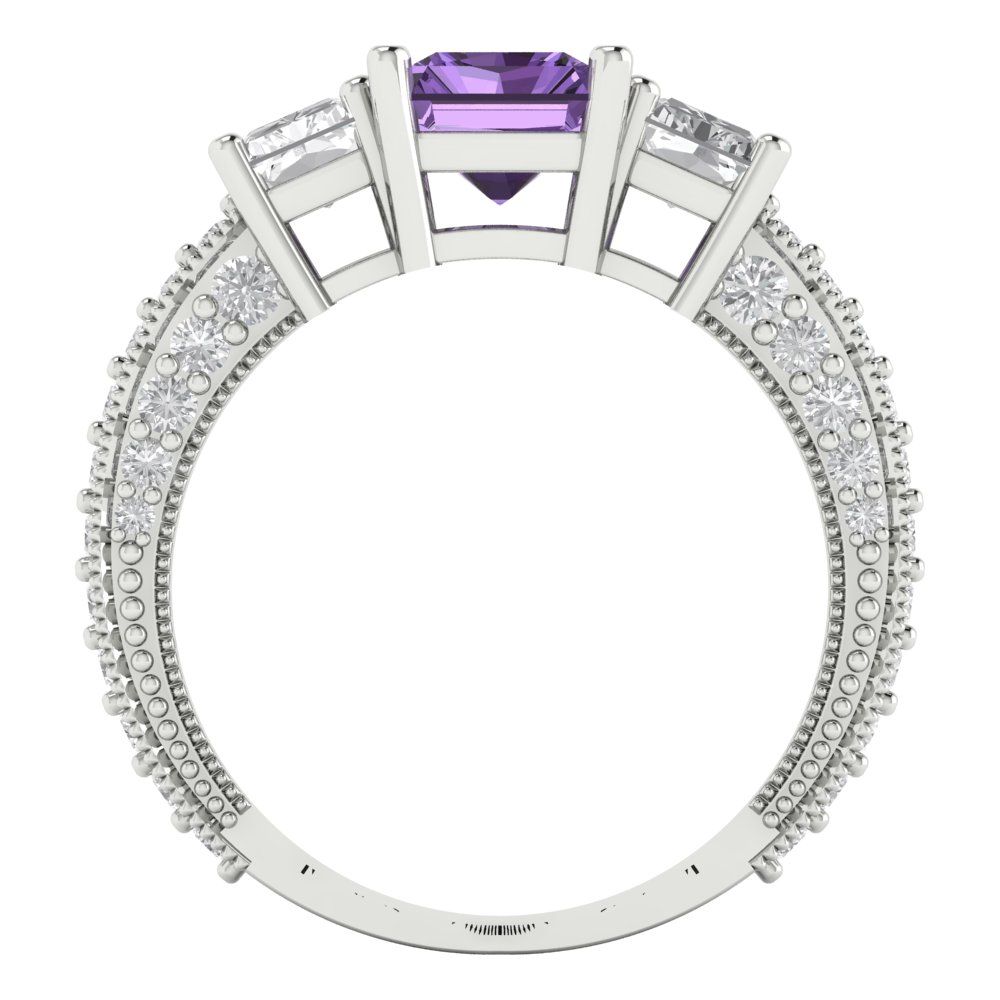 3.61 cttw Simulated Alexandrite Three-Stone Engagement Ring - Solid Gold (Emerald Cut,8x6mm)