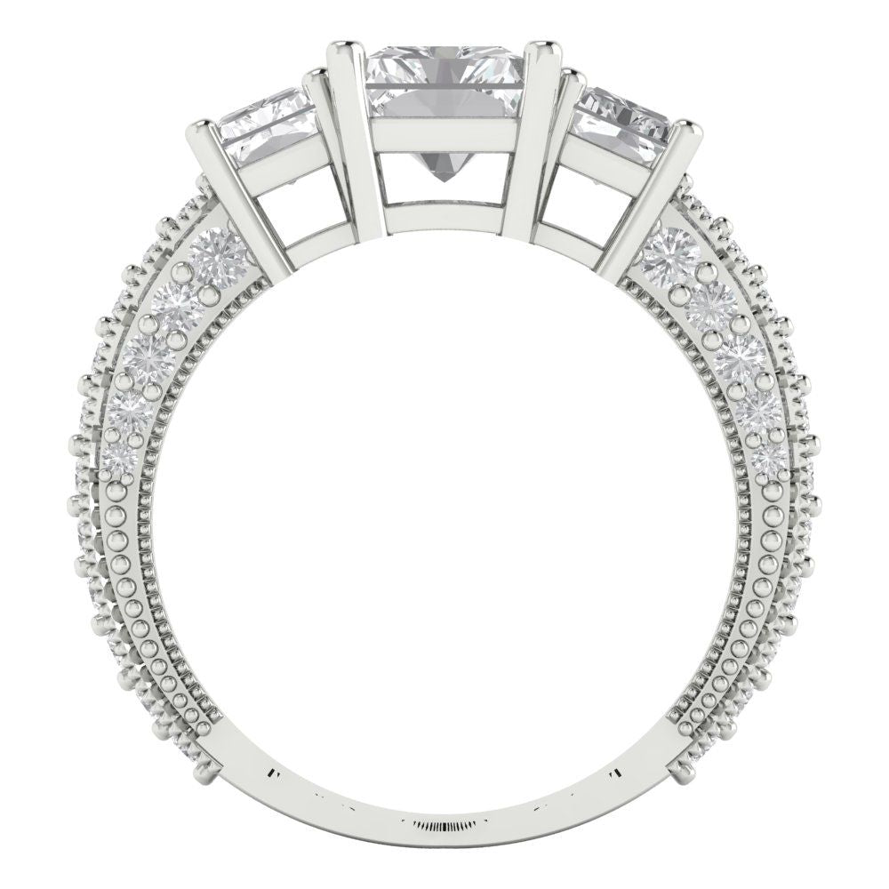 3.61 cttw Certified Moissanite Three-Stone Engagement Ring - Solid Gold (VVS1, D-F,Emerald Cut,8x6mm)