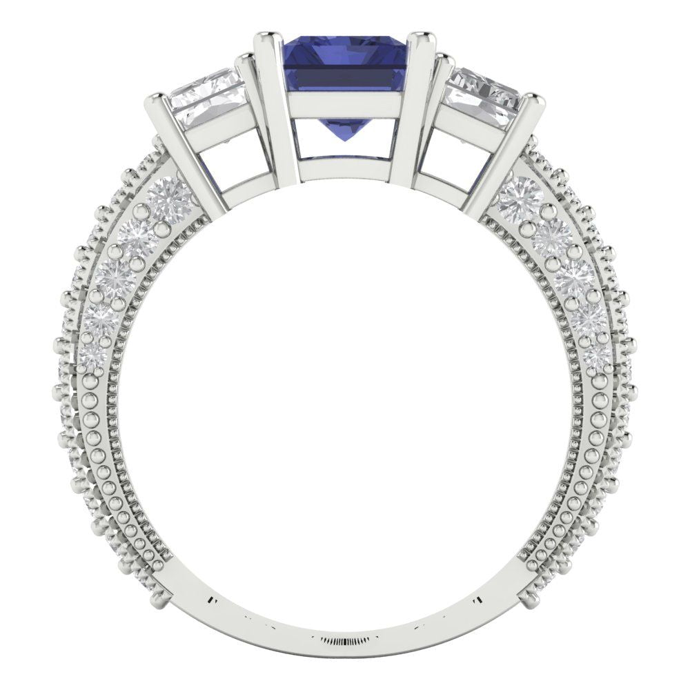 3.61 cttw Simulated Tanzanite Three-Stone Engagement Ring - Solid Gold (Emerald Cut,8x6mm)