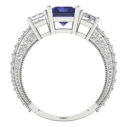 3.61 cttw Simulated Tanzanite Three-Stone Engagement Ring - Solid Gold (Emerald Cut,8x6mm)