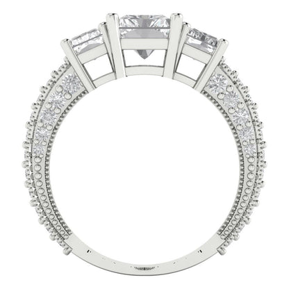 3.61 cttw Zirconia Simulated Diamond Three-Stone Engagement Ring - Solid Gold (VVS1, Emerald Cut,8x6mm)