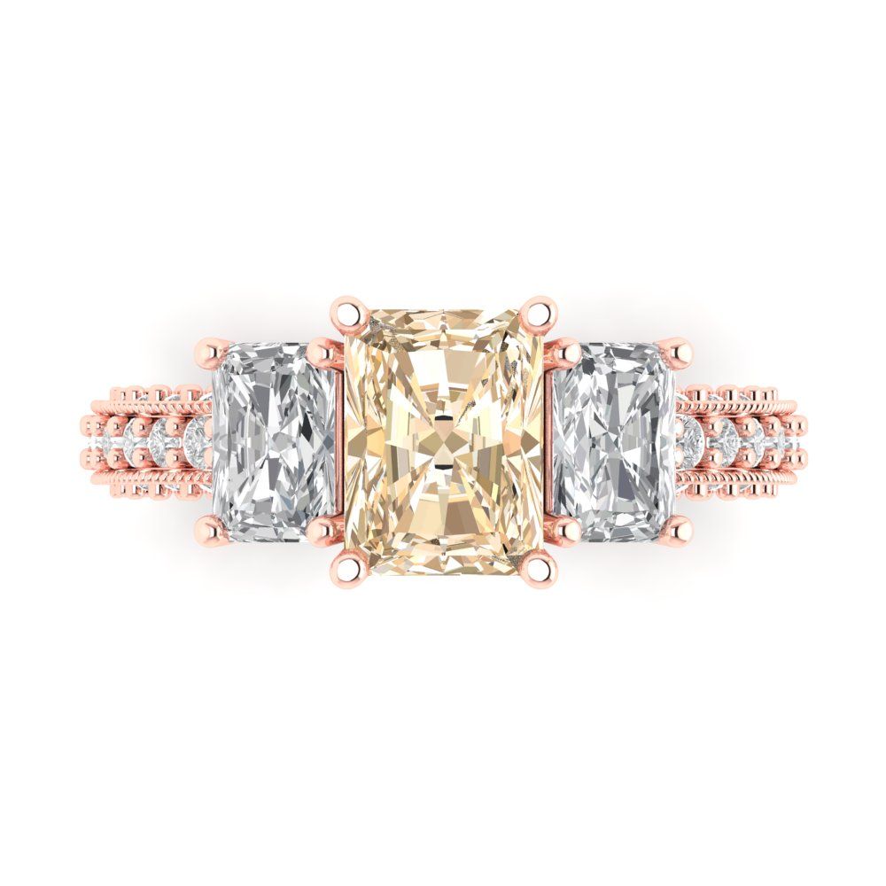 3.61 cttw Natural Morganite Three-Stone Engagement Ring - Solid Gold (Emerald Cut,8x6mm)