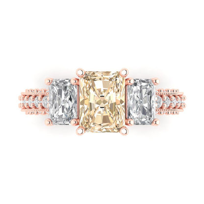 3.61 cttw Natural Morganite Three-Stone Engagement Ring - Solid Gold (Emerald Cut,8x6mm)