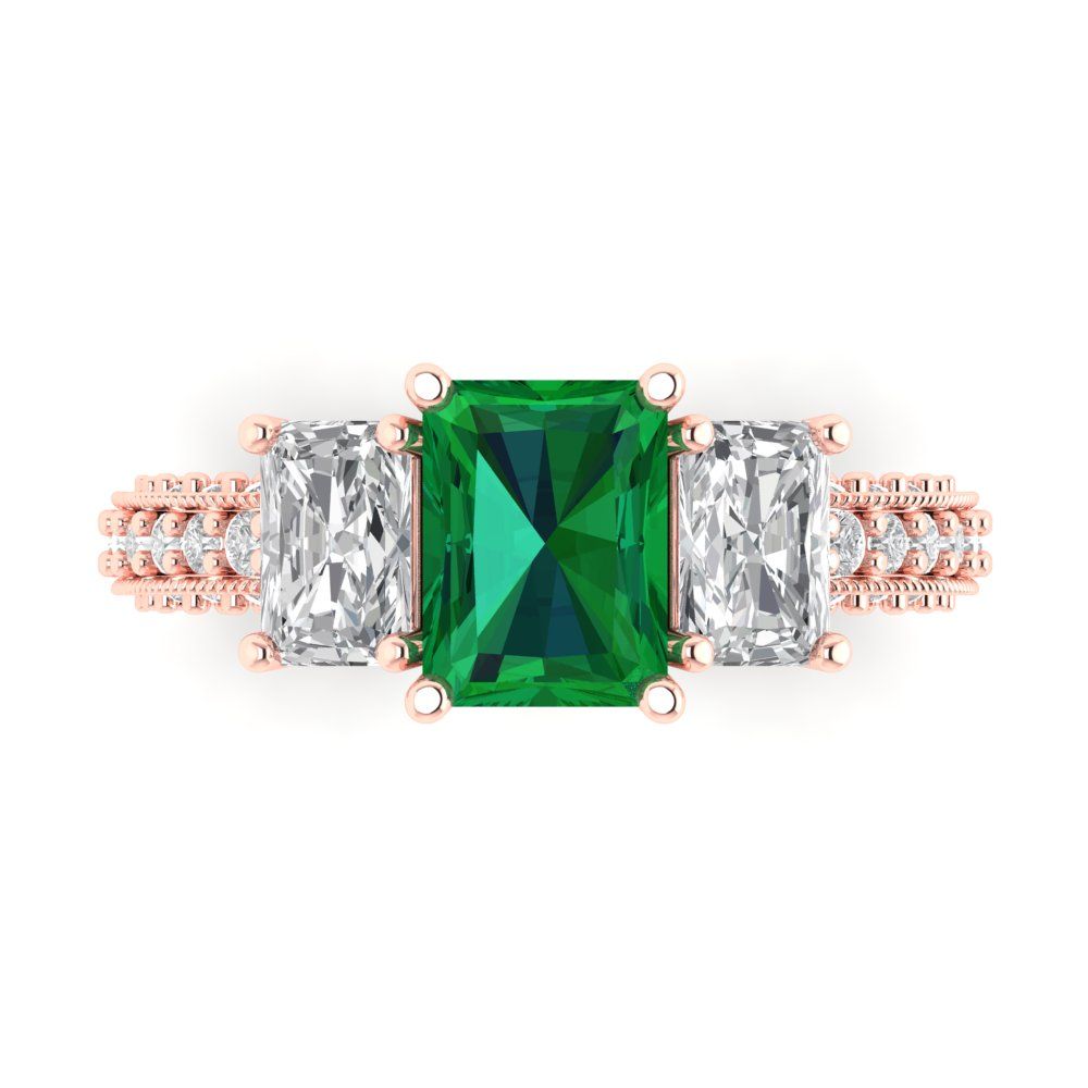 3.61 cttw Simulated Emerald Three-Stone Engagement Ring - Solid Gold (Emerald Cut,8x6mm)