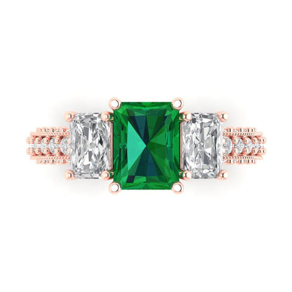 3.61 cttw Simulated Emerald Three-Stone Engagement Ring - Solid Gold (Emerald Cut,8x6mm)