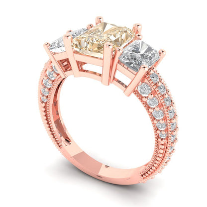 3.61 cttw Natural Morganite Three-Stone Engagement Ring - Solid Gold (Emerald Cut,8x6mm)