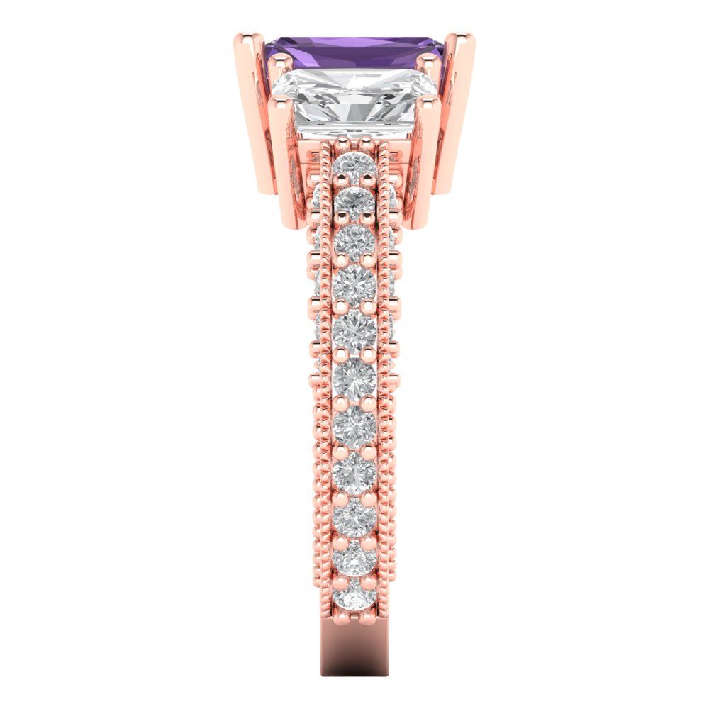 3.61 cttw Simulated Alexandrite Three-Stone Engagement Ring - Solid Gold (Emerald Cut,8x6mm)