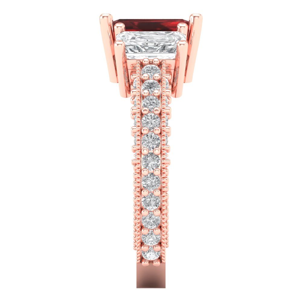 3.61 cttw Natural Garnet Three-Stone Engagement Ring - Solid Gold (Emerald Cut,8x6mm)