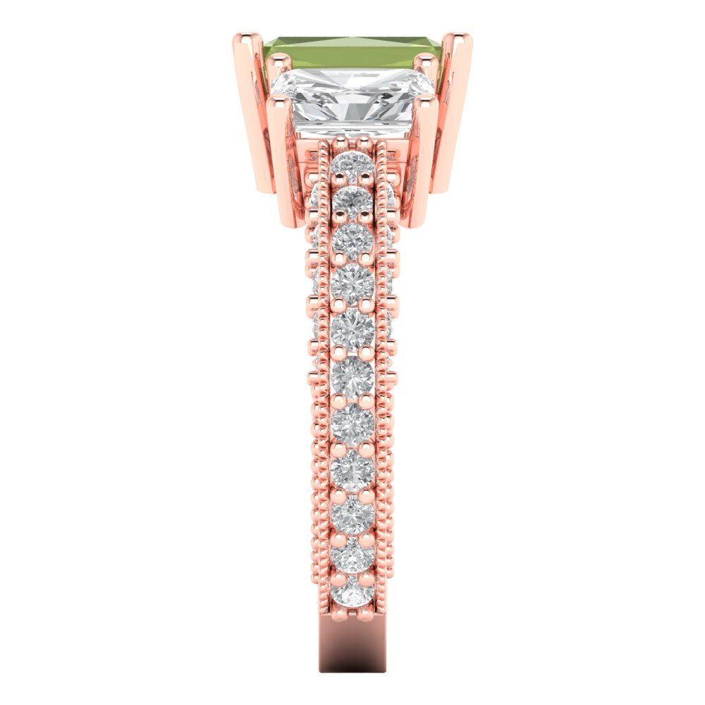 3.61 cttw Natural Peridot Three-Stone Engagement Ring - Solid Gold (Emerald Cut,8x6mm)