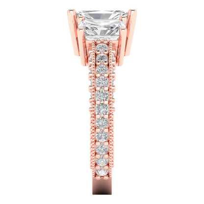 3.61 cttw Zirconia Simulated Diamond Three-Stone Engagement Ring - Solid Gold (VVS1, Emerald Cut,8x6mm)