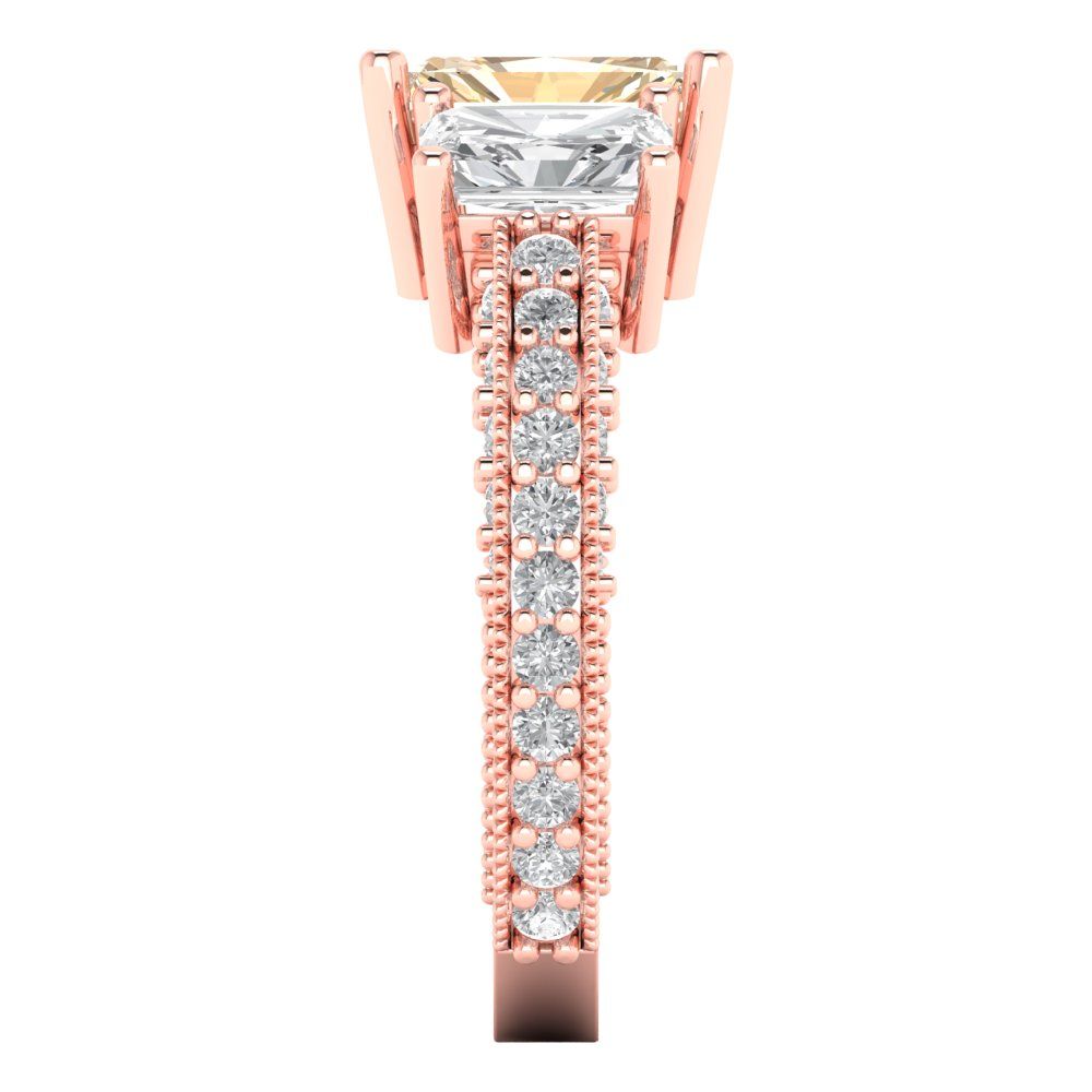 3.61 cttw Natural Morganite Three-Stone Engagement Ring - Solid Gold (Emerald Cut,8x6mm)