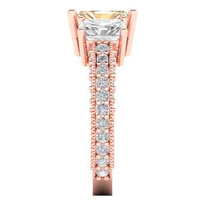 3.61 cttw Natural Morganite Three-Stone Engagement Ring - Solid Gold (Emerald Cut,8x6mm)