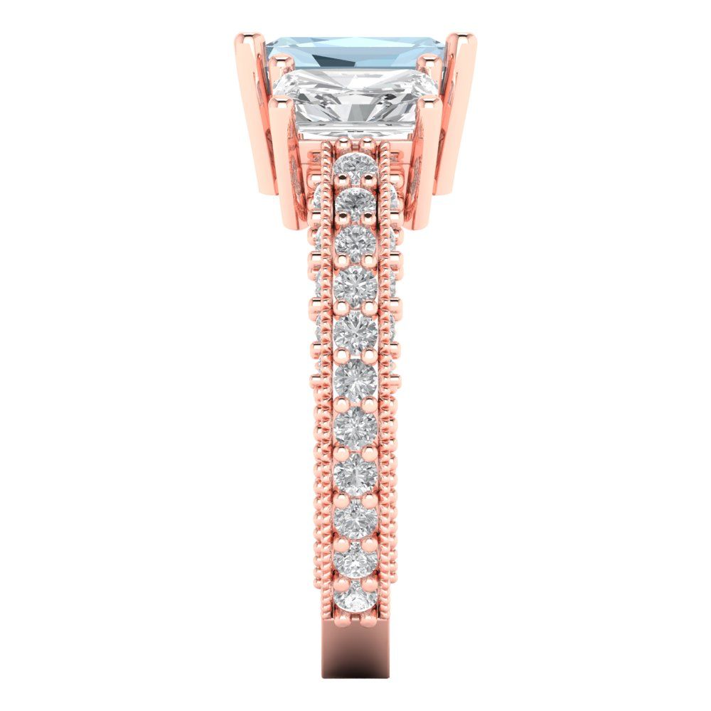 3.61 cttw Natural Swiss Blue Topaz Three-Stone Engagement Ring - Solid Gold (Emerald Cut,8x6mm)