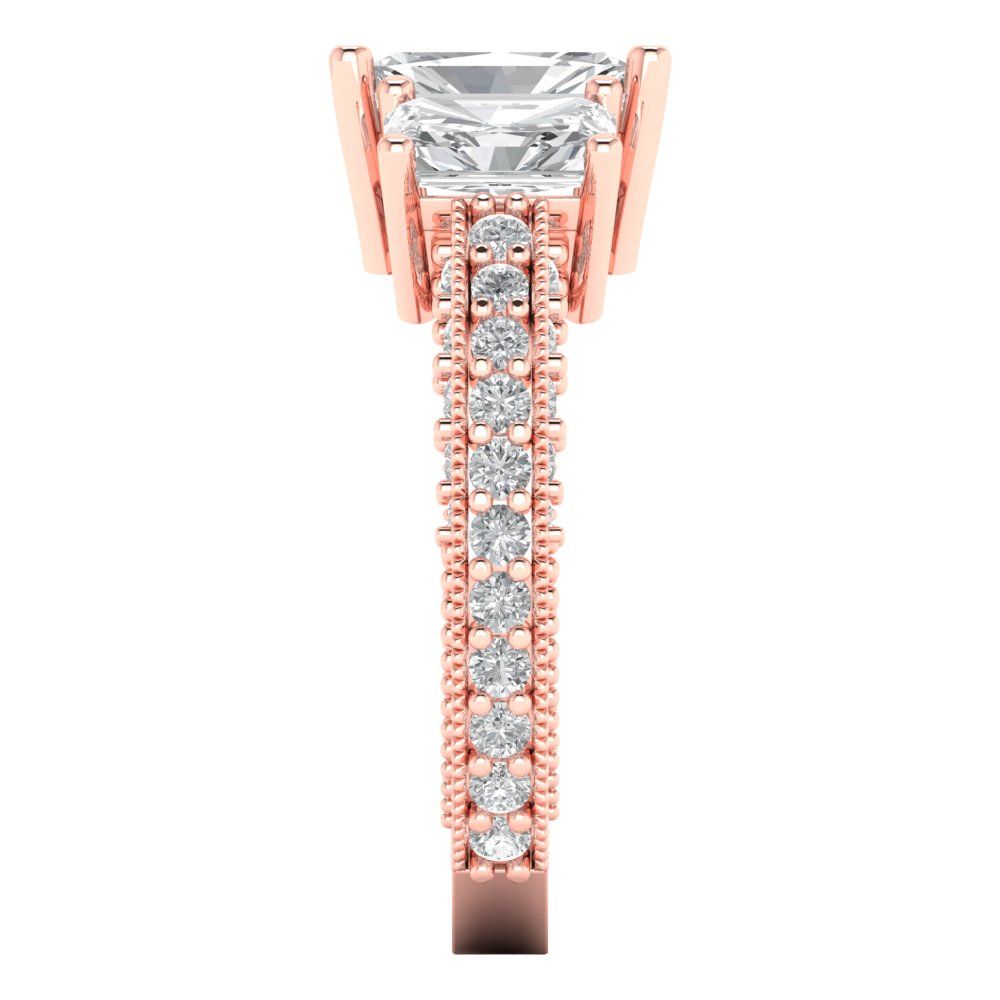 3.61 cttw White Sapphire Three-Stone Engagement Ring - Solid Gold (Emerald Cut,8x6mm)