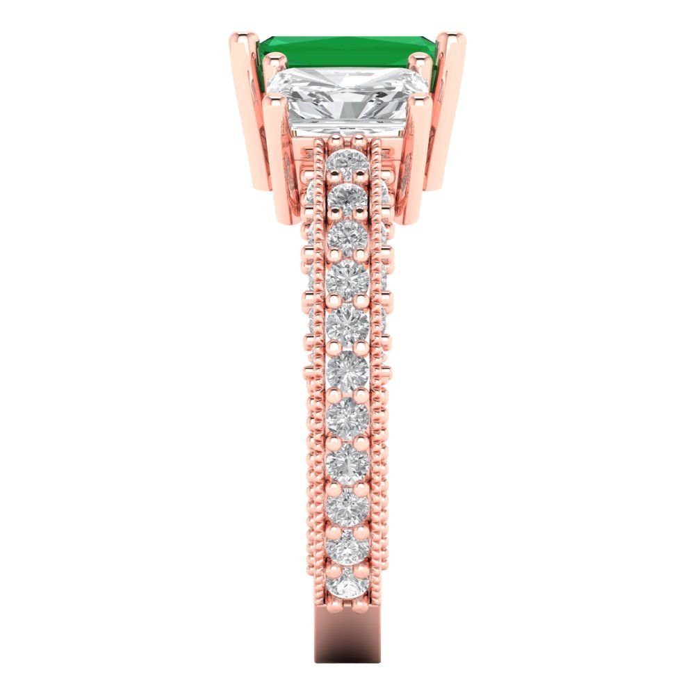 3.61 cttw Simulated Emerald Three-Stone Engagement Ring - Solid Gold (Emerald Cut,8x6mm)