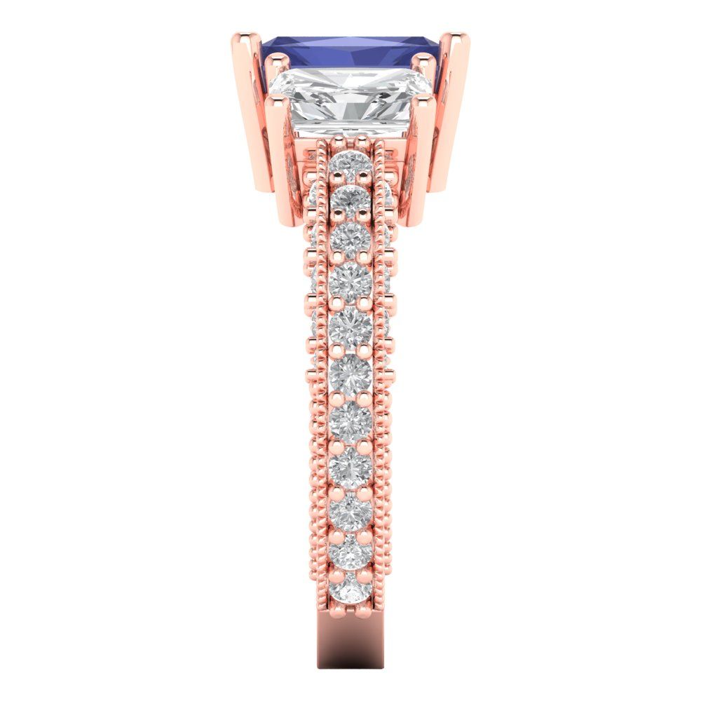 3.61 cttw Simulated Tanzanite Three-Stone Engagement Ring - Solid Gold (Emerald Cut,8x6mm)