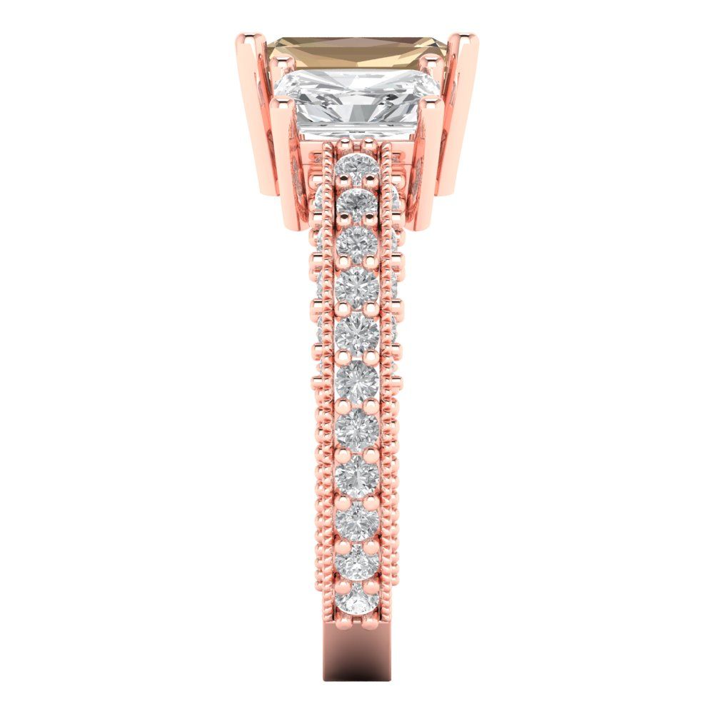 3.61 cttw Yellow Moissanite Three-Stone Engagement Ring - Solid Gold (Emerald Cut,8x6mm)