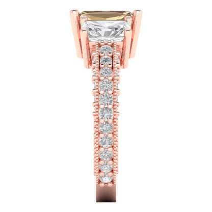 3.61 cttw Yellow Moissanite Three-Stone Engagement Ring - Solid Gold (Emerald Cut,8x6mm)