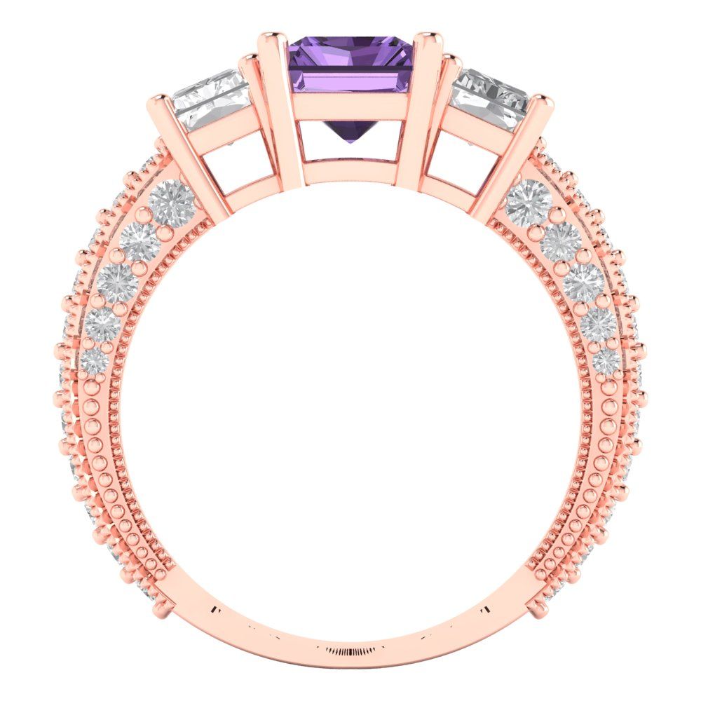 3.61 cttw Simulated Alexandrite Three-Stone Engagement Ring - Solid Gold (Emerald Cut,8x6mm)