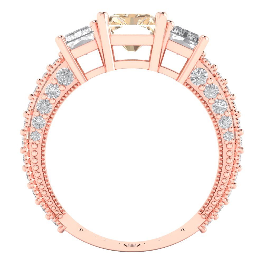 3.61 cttw Natural Morganite Three-Stone Engagement Ring - Solid Gold (Emerald Cut,8x6mm)