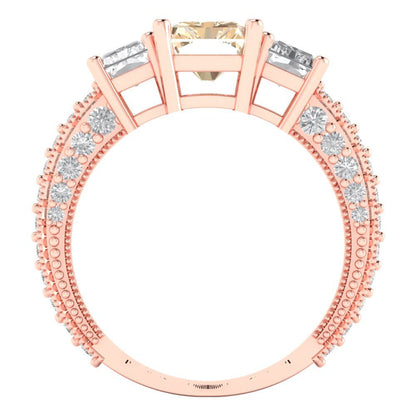 3.61 cttw Natural Morganite Three-Stone Engagement Ring - Solid Gold (Emerald Cut,8x6mm)