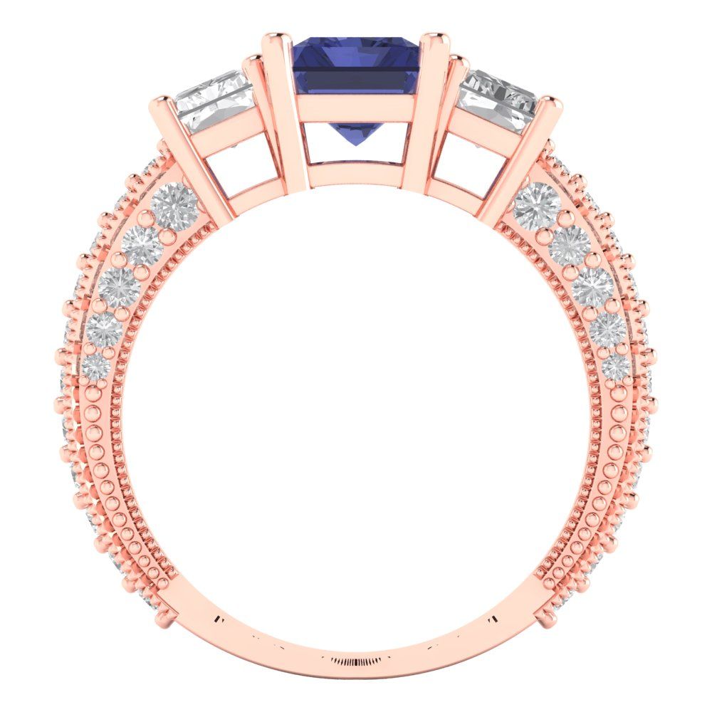 3.61 cttw Simulated Tanzanite Three-Stone Engagement Ring - Solid Gold (Emerald Cut,8x6mm)