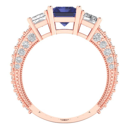 3.61 cttw Simulated Tanzanite Three-Stone Engagement Ring - Solid Gold (Emerald Cut,8x6mm)