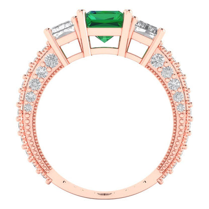 3.61 cttw Simulated Emerald Three-Stone Engagement Ring - Solid Gold (Emerald Cut,8x6mm)
