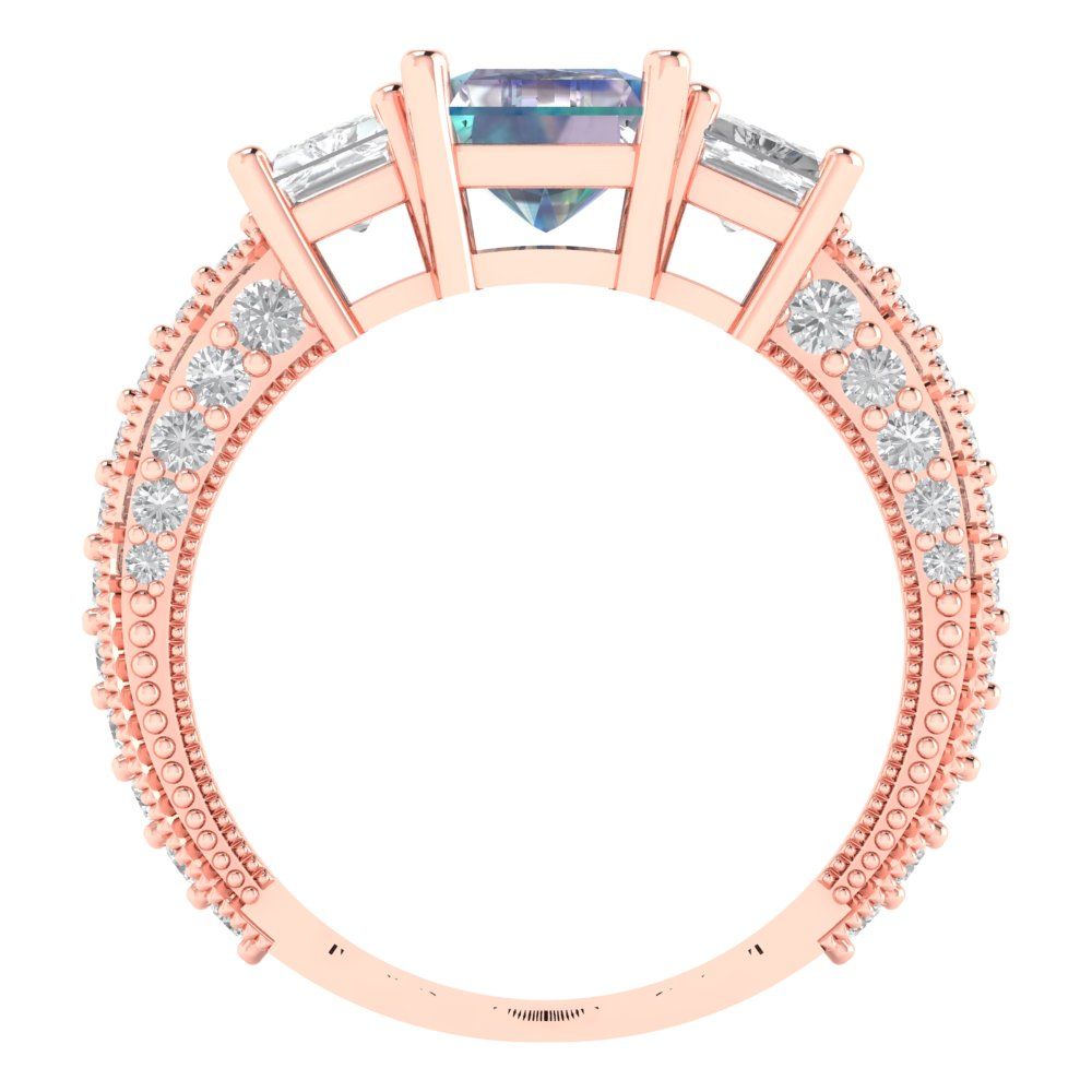 3.61 cttw Blue Moissanite Three-Stone Engagement Ring - Solid Gold (Emerald Cut,8x6mm)