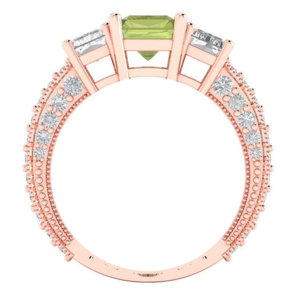 3.61 cttw Natural Peridot Three-Stone Engagement Ring - Solid Gold (Emerald Cut,8x6mm)