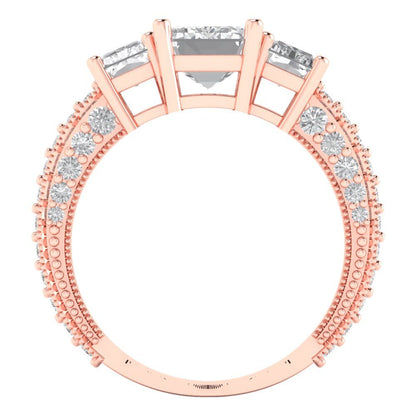 3.61 cttw Zirconia Simulated Diamond Three-Stone Engagement Ring - Solid Gold (VVS1, Emerald Cut,8x6mm)