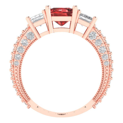 3.61 cttw Natural Garnet Three-Stone Engagement Ring - Solid Gold (Emerald Cut,8x6mm)