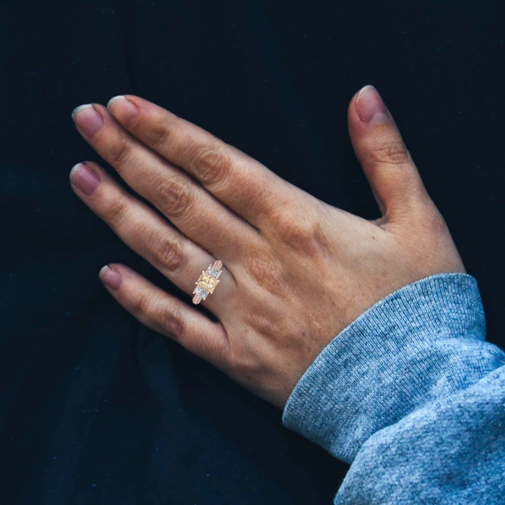 3.61 cttw Natural Morganite Three-Stone Engagement Ring - Solid Gold (Emerald Cut,8x6mm)