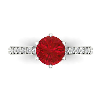 1.71 cttw Simulated Pink Tourmaline Solitaire with Zirconia Simulated Diamond Accents Engagement Ring - Solid Gold (Round Cut,7.5mm)