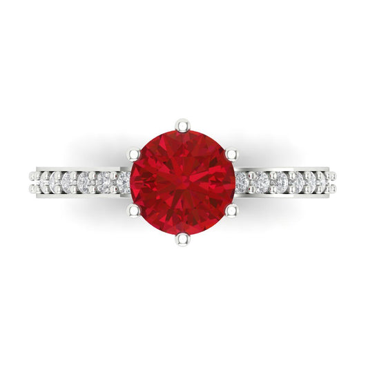 1.71 cttw Simulated Pink Tourmaline Solitaire with Zirconia Simulated Diamond Accents Engagement Ring - Solid White Gold (VVS1, Round Cut,7.5mm)