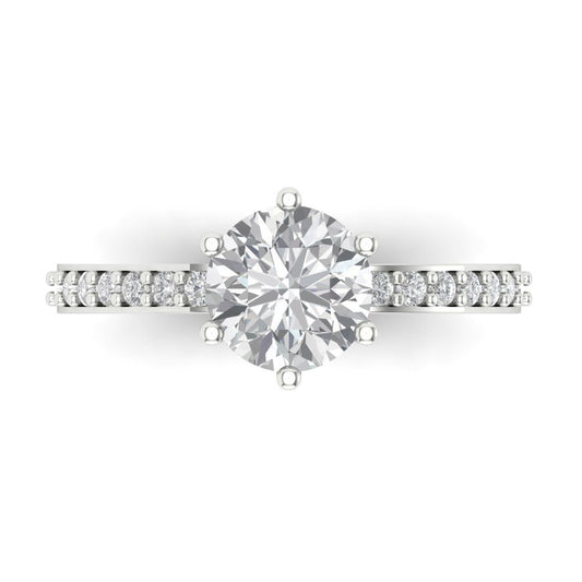 1.71 cttw Moissanite Solitaire with Zirconia Simulated Diamond Accents Engagement Ring - Solid White Gold (VVS1, Round Cut,7.5mm)
