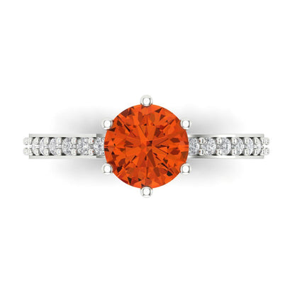 1.71 cttw Zirconia Simulated Red Diamond Solitaire with Zirconia Simulated Diamond Accents Engagement Ring - Solid Gold (VVS1, Round Cut,7.5mm)