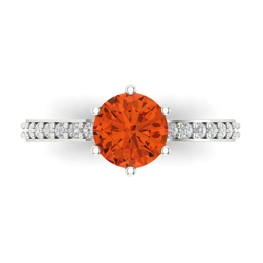 1.71 cttw Zirconia Simulated Red Diamond Solitaire with Zirconia Simulated Diamond Accents Engagement Ring - Solid White Gold (VVS1, Round Cut,7.5mm)