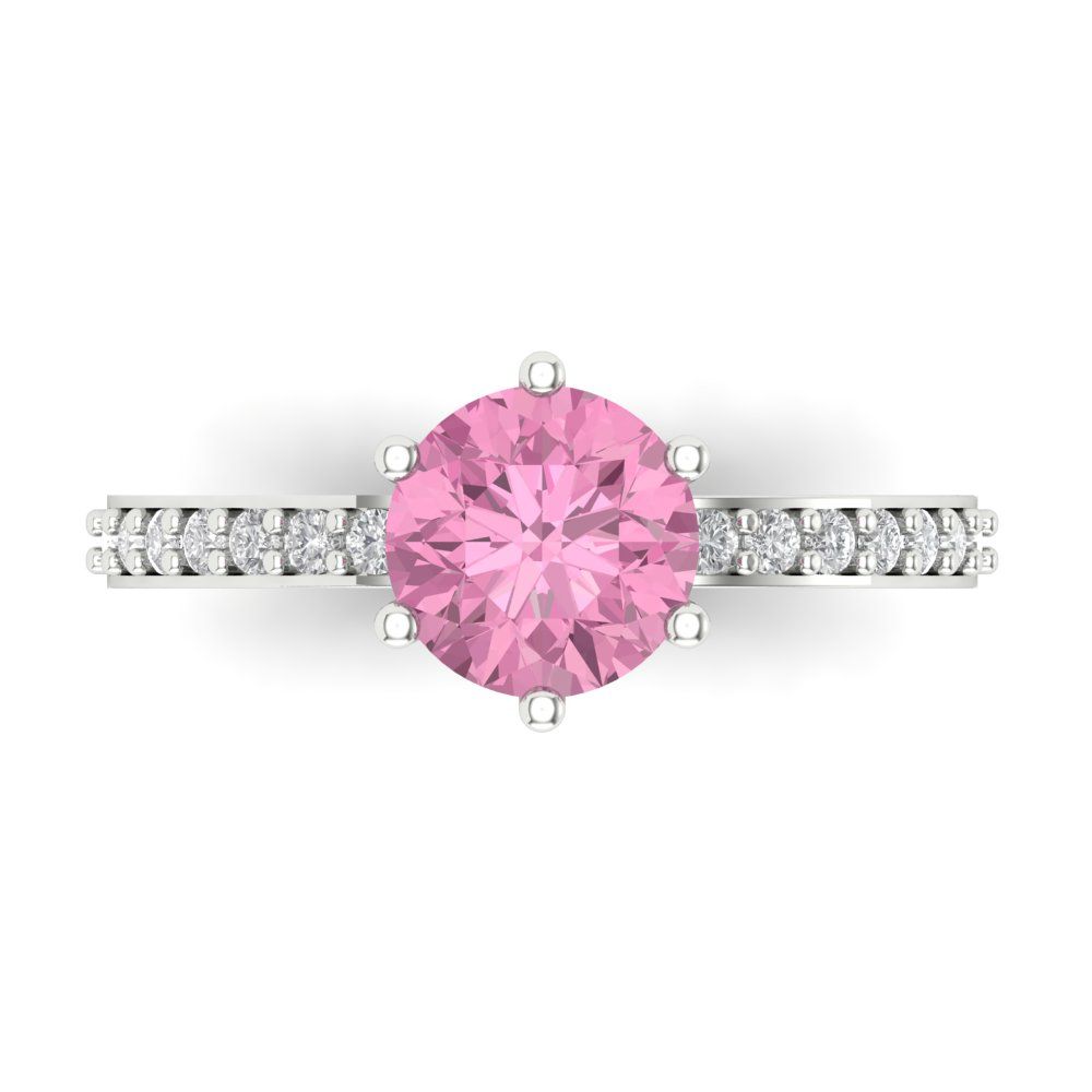 1.71 cttw Zirconia Simulated Pink Diamond Solitaire with Zirconia Simulated Diamond Accents Engagement Ring - Solid Gold (VVS1, Round Cut,7.5mm)