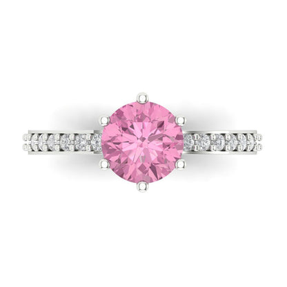 1.71 cttw Zirconia Simulated Pink Diamond Solitaire with Zirconia Simulated Diamond Accents Engagement Ring - Solid Gold (VVS1, Round Cut,7.5mm)