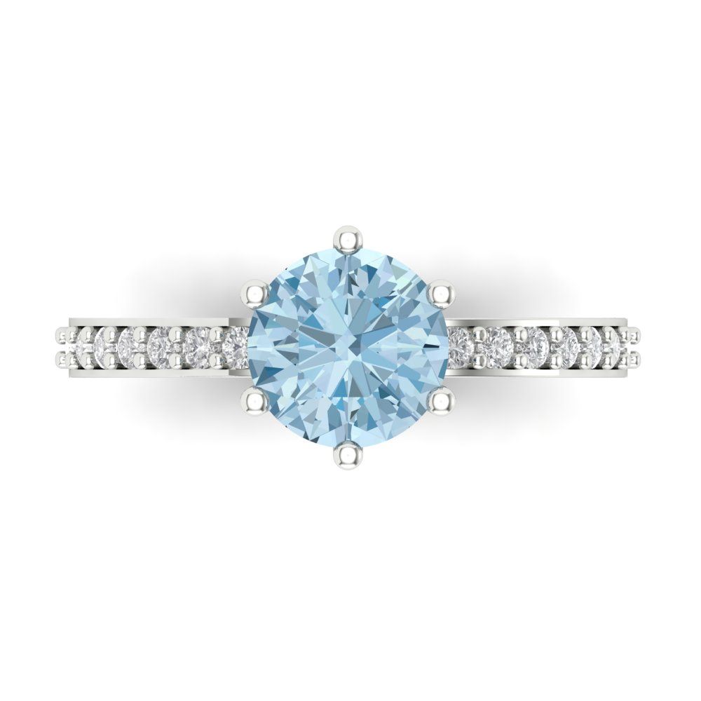 1.71 cttw Natural Sky Blue Topaz Solitaire with Zirconia Simulated Diamond Accents Engagement Ring - Solid Gold (Round Cut,7.5mm)