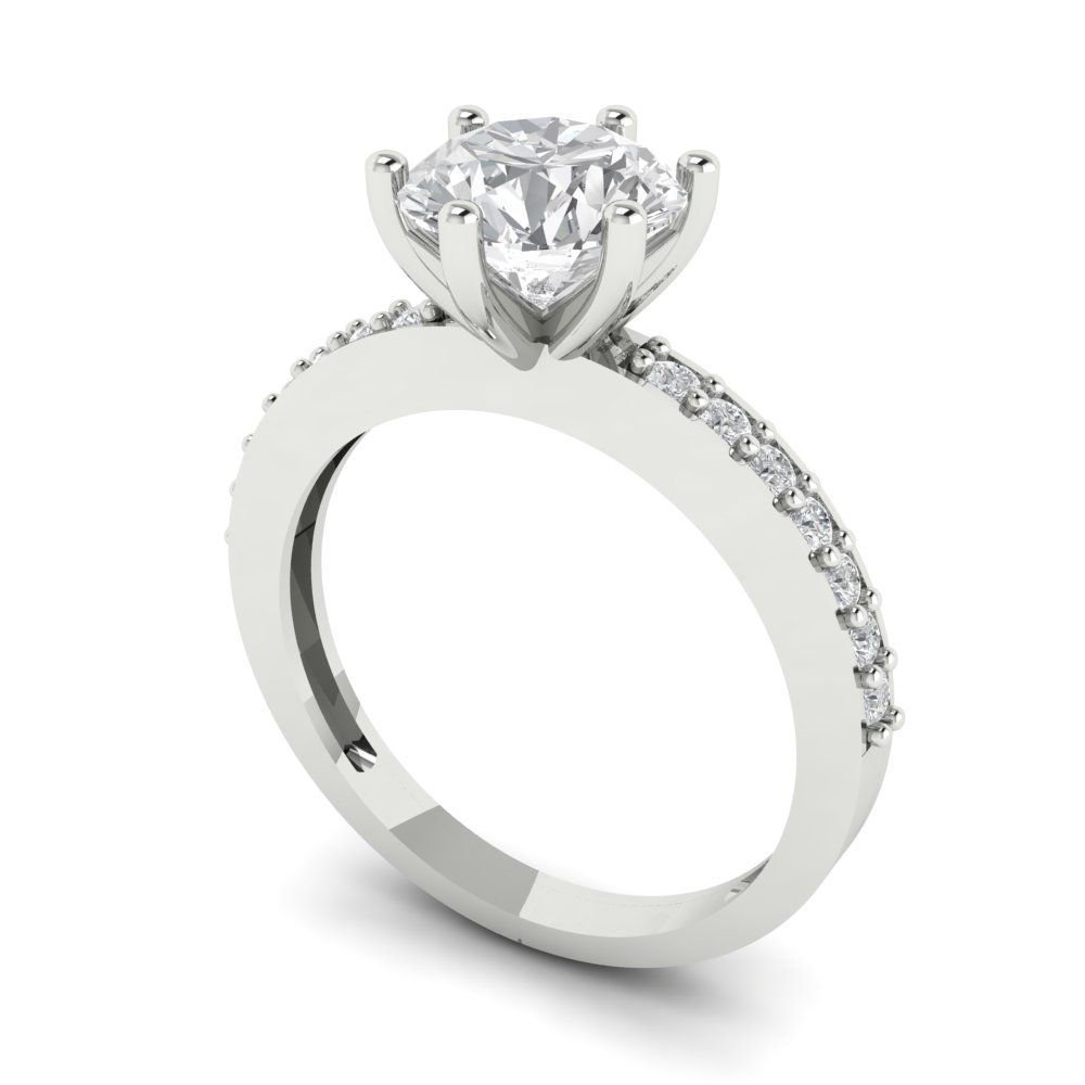 1.71 cttw Zirconia Simulated Diamond Solitaire with Zirconia Simulated Diamond Accents Engagement Ring - Solid Gold (VVS1, Round Cut,7.5mm)